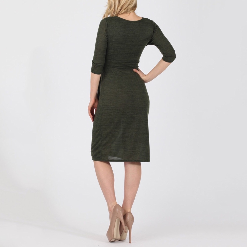 Last one Olive Green Bodycon Knit Wrap Sweater Dress - Picture 4 of 16